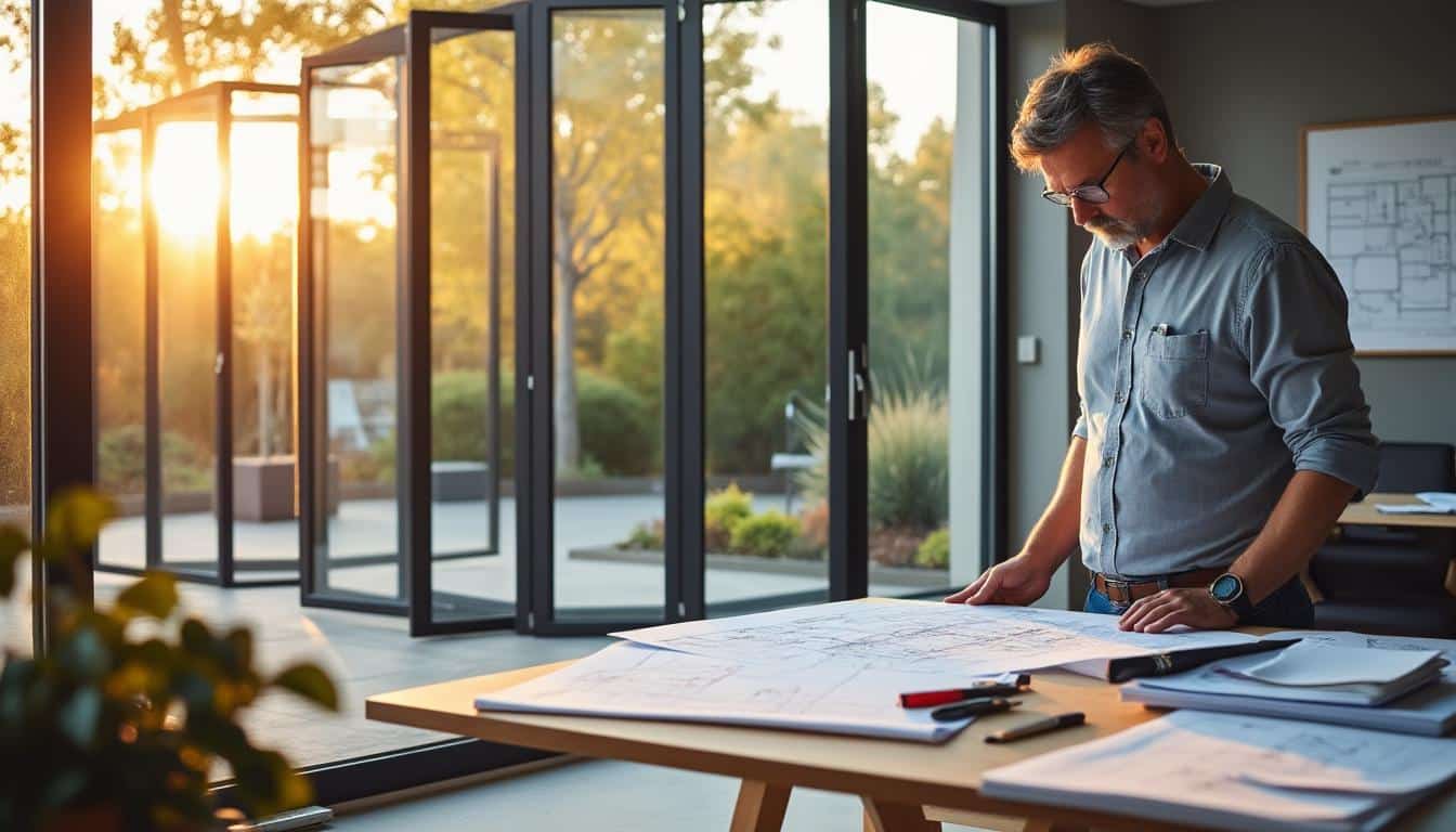 Illustration: Tableaux et données des dimensions standards de baie vitrée selon les projets