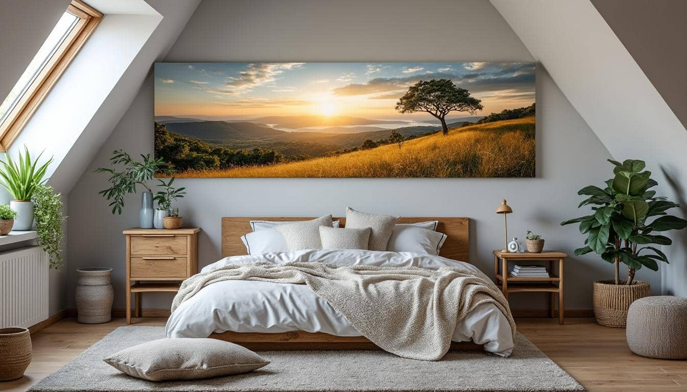 Illustration: Avantages et choix du papier peint panoramique sous pente